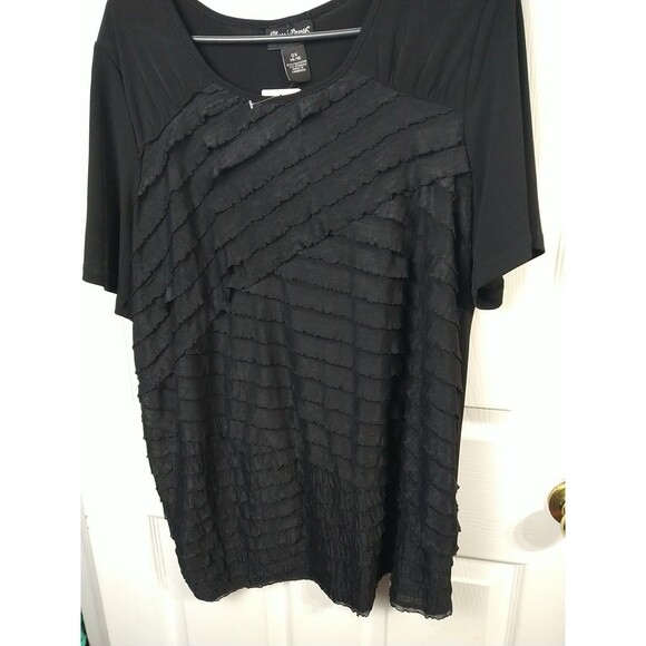 Maggie Barnes Woman 14/16 Blouse Black Front Sheer Tiered Ruffle S/S Pullover - Picture 6 of 9